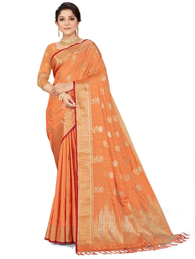 women orange banarasi saree with blouse - 21318337 - Zoom Image - 0