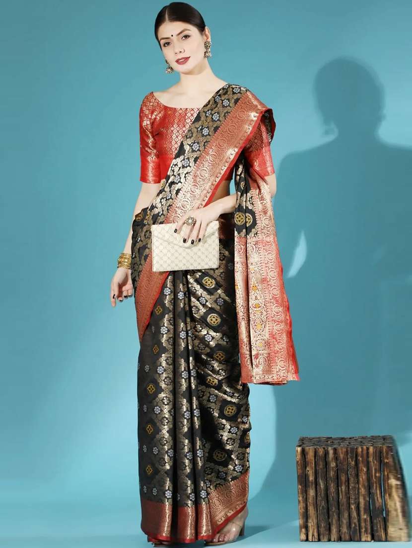 black self design patola saree with blouse