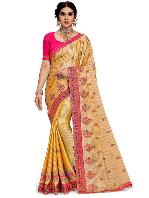 women yellow printed saree with blouse - 21318383 - Standard Image - 0