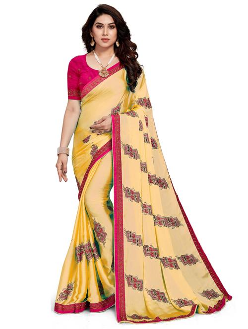 women yellow printed saree with blouse - 21318384 - Standard Image - 0