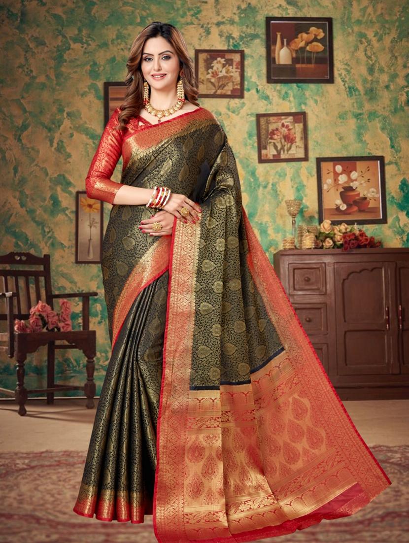 women black banarasi saree with blouse - 21318388 - Zoom Image - 0