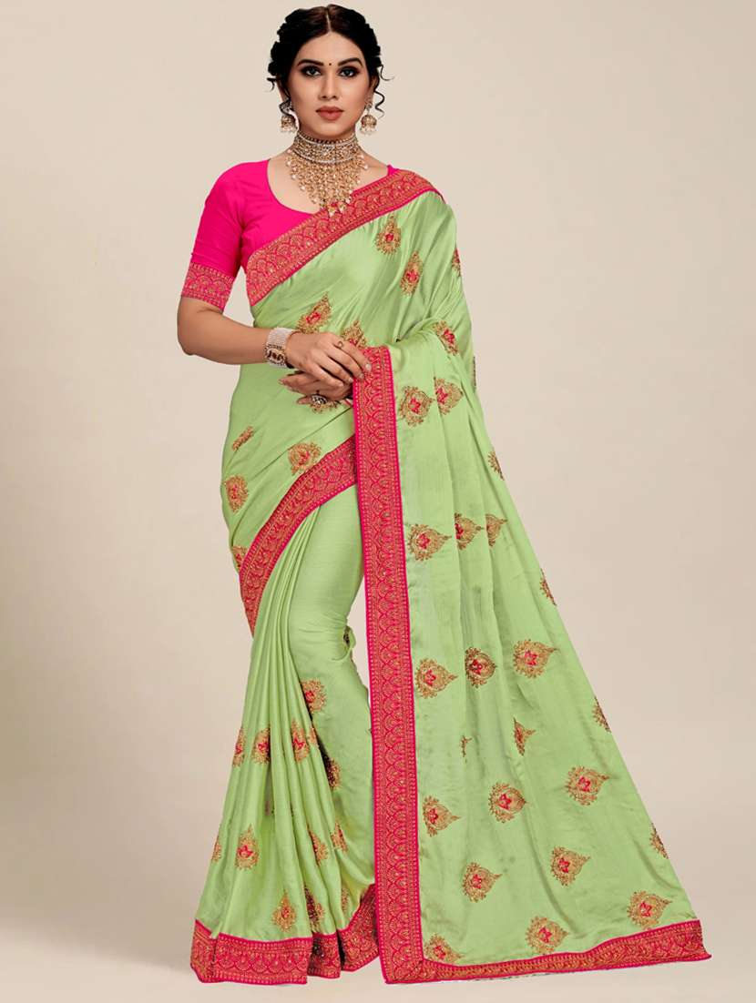 women solid with work embroidered saree with blouse