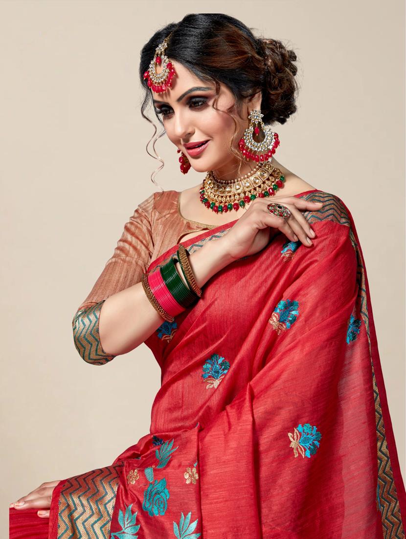 women solid with work embroidered saree with blouse - 21318448 - Standard Image - 2