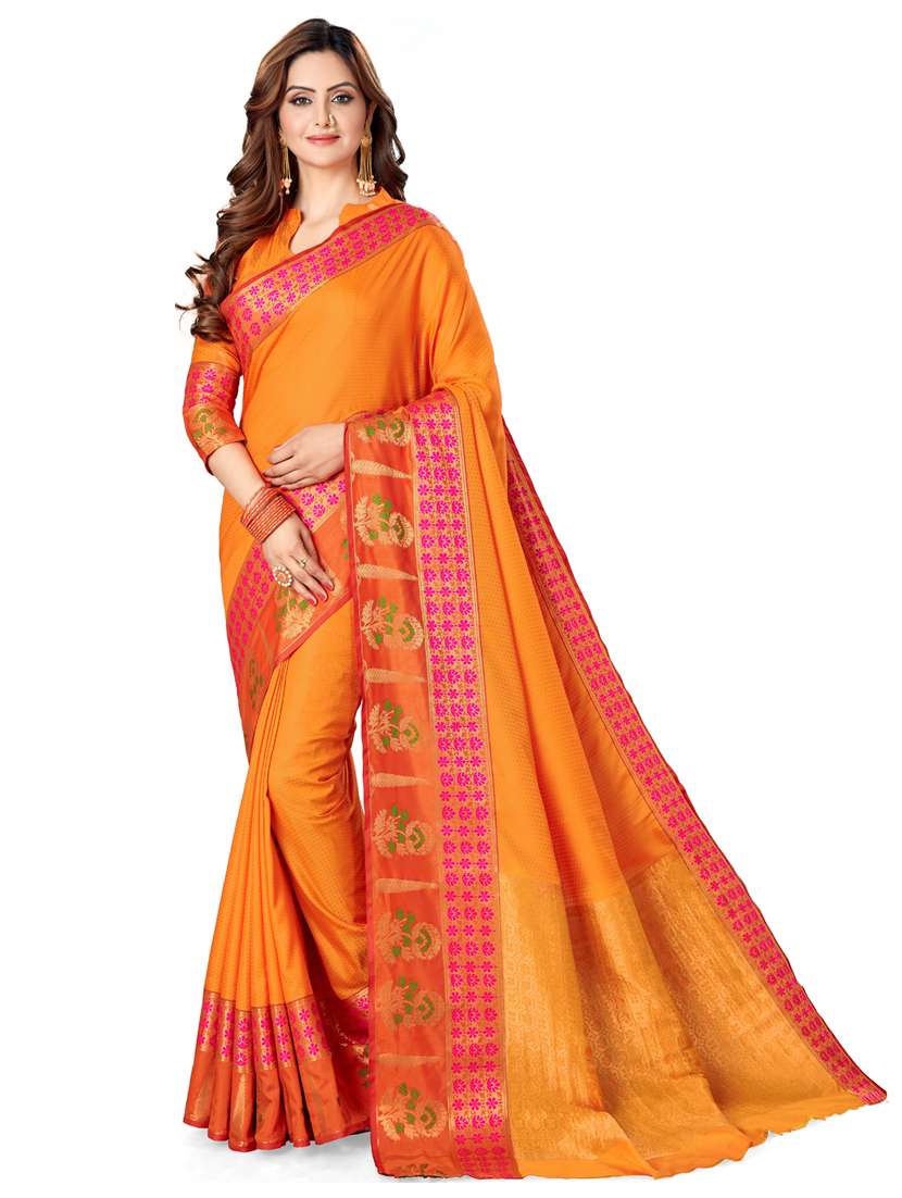 women orange banarasi saree with blouse