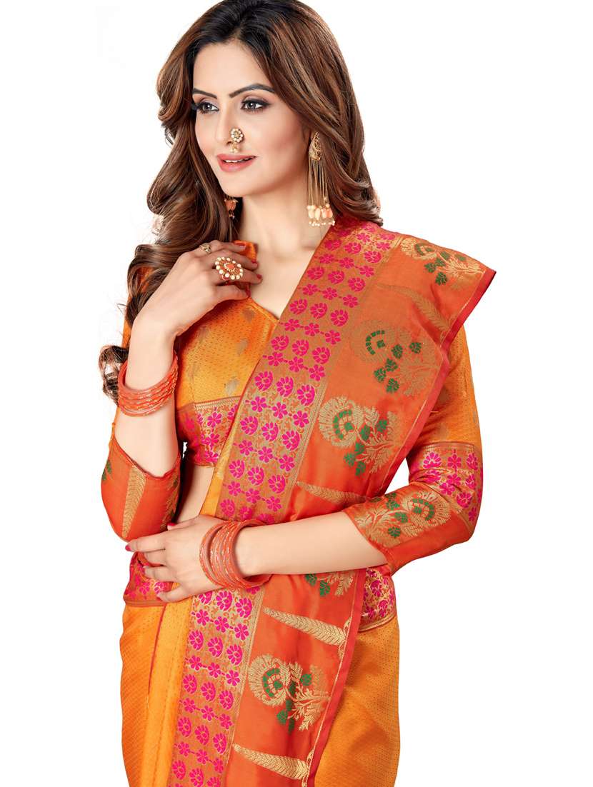 women orange banarasi saree with blouse - 21318457 - Standard Image - 2