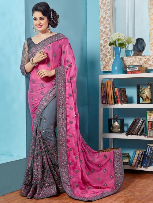 women embroidered half & half saree with blouse - 21318480 - Standard Image - 0