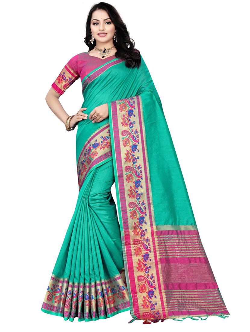 women solid with bordered saree with blouse - 21318520 - Zoom Image - 0