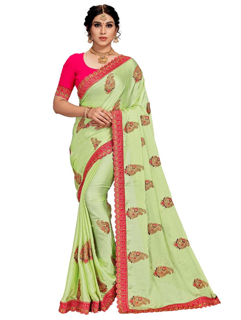 women neo mint embroidered saree with blouse