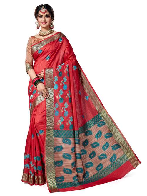 women red printed saree with blouse - 21318542 -  Standard Image - 0