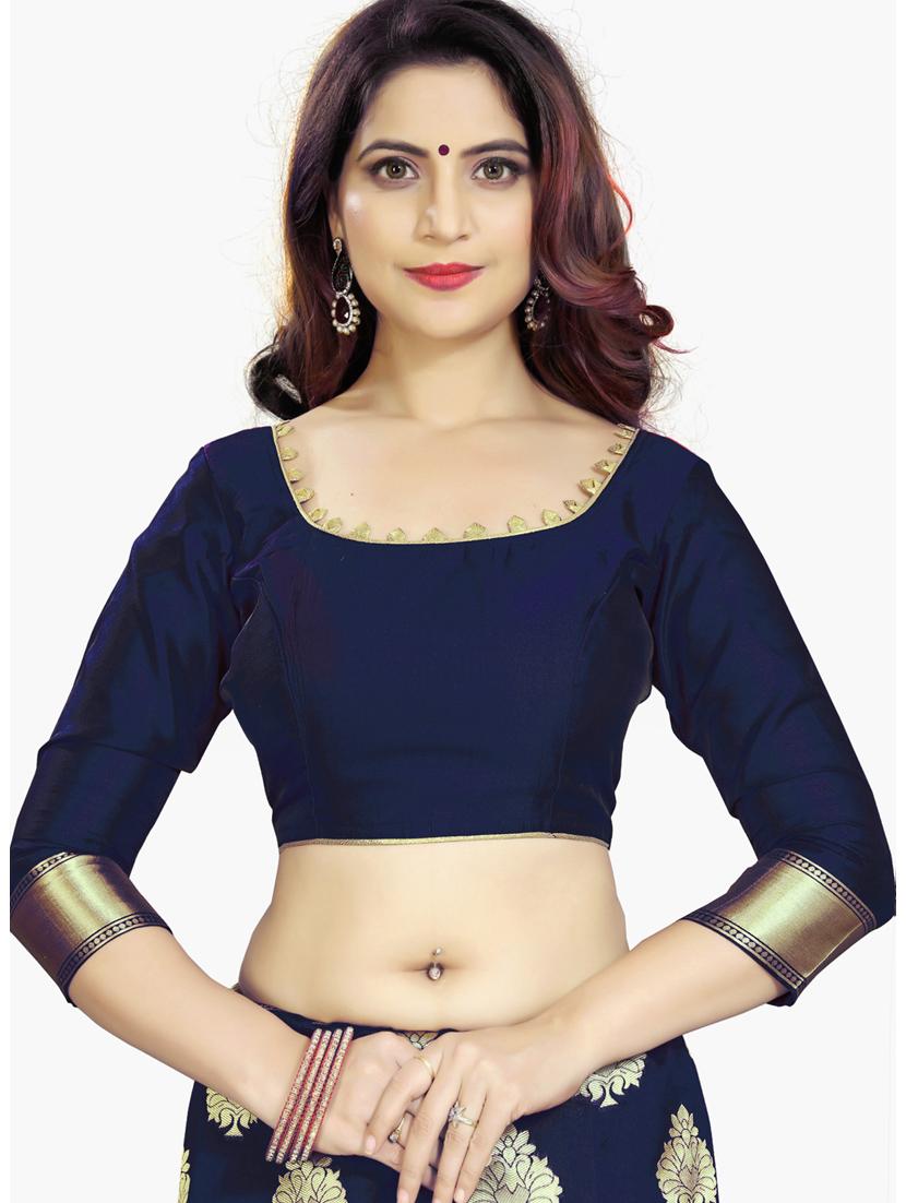 women dark blue banarasi saree with blouse - 21318622 - Standard Image - 2