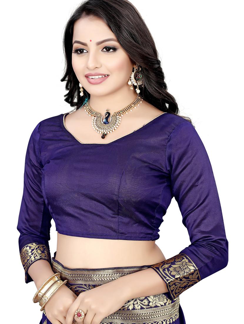 women dark blue banarasi saree with blouse - 21318632 - Standard Image - 2