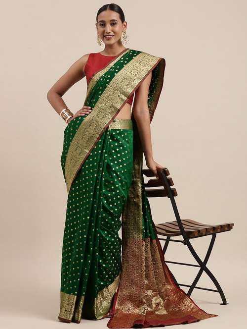 women green banarasi saree with blouse - 21318642 -  Standard Image - 0