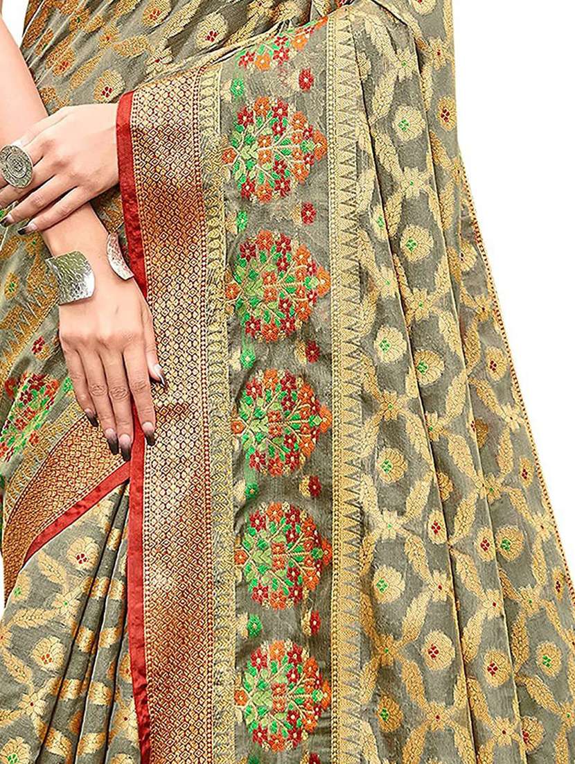 women grey banarasi saree with blouse - 21318655 -  Standard Image - 2