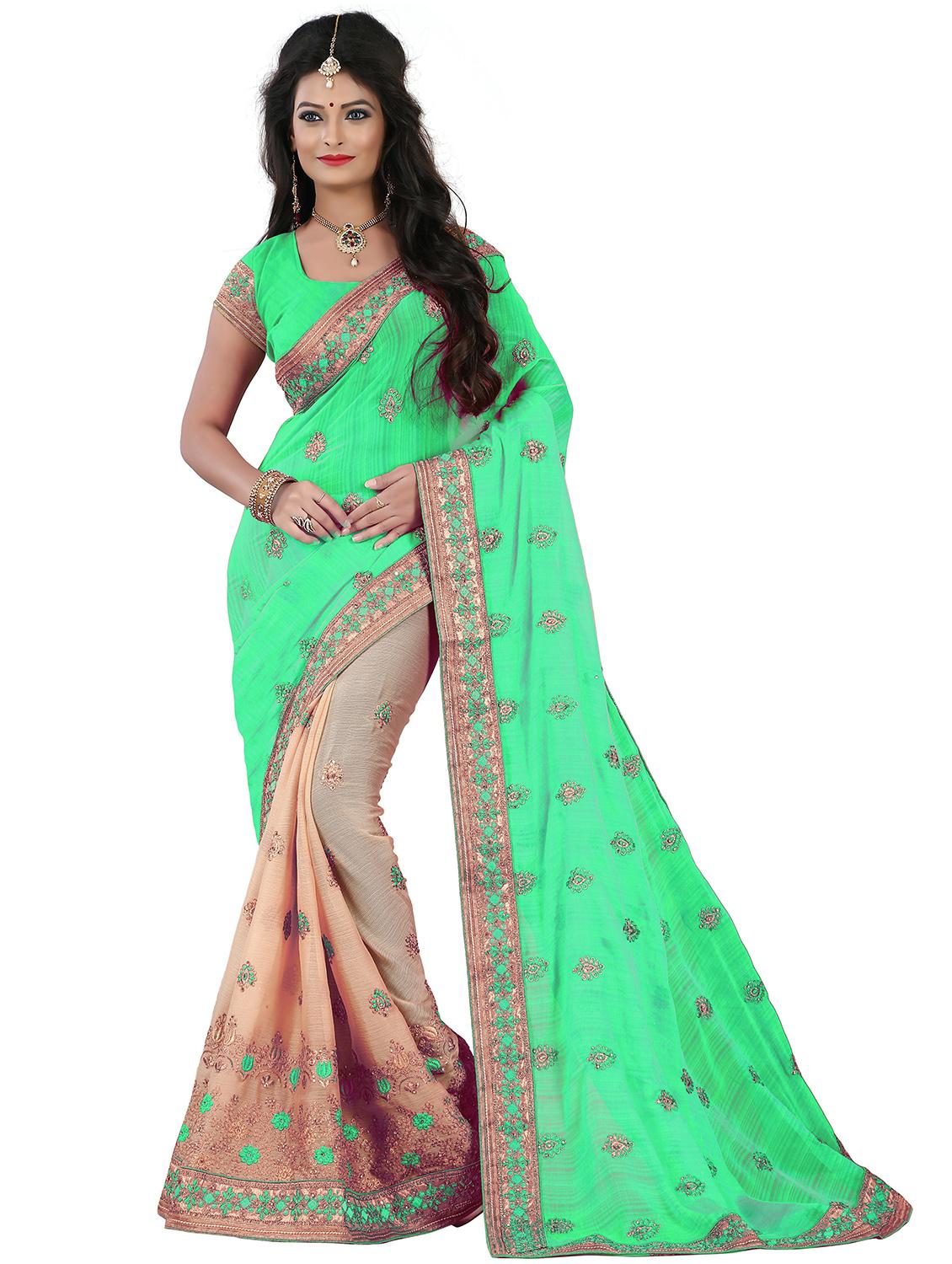 women embroidered half & half saree with blouse - 21318705 - Zoom Image - 0