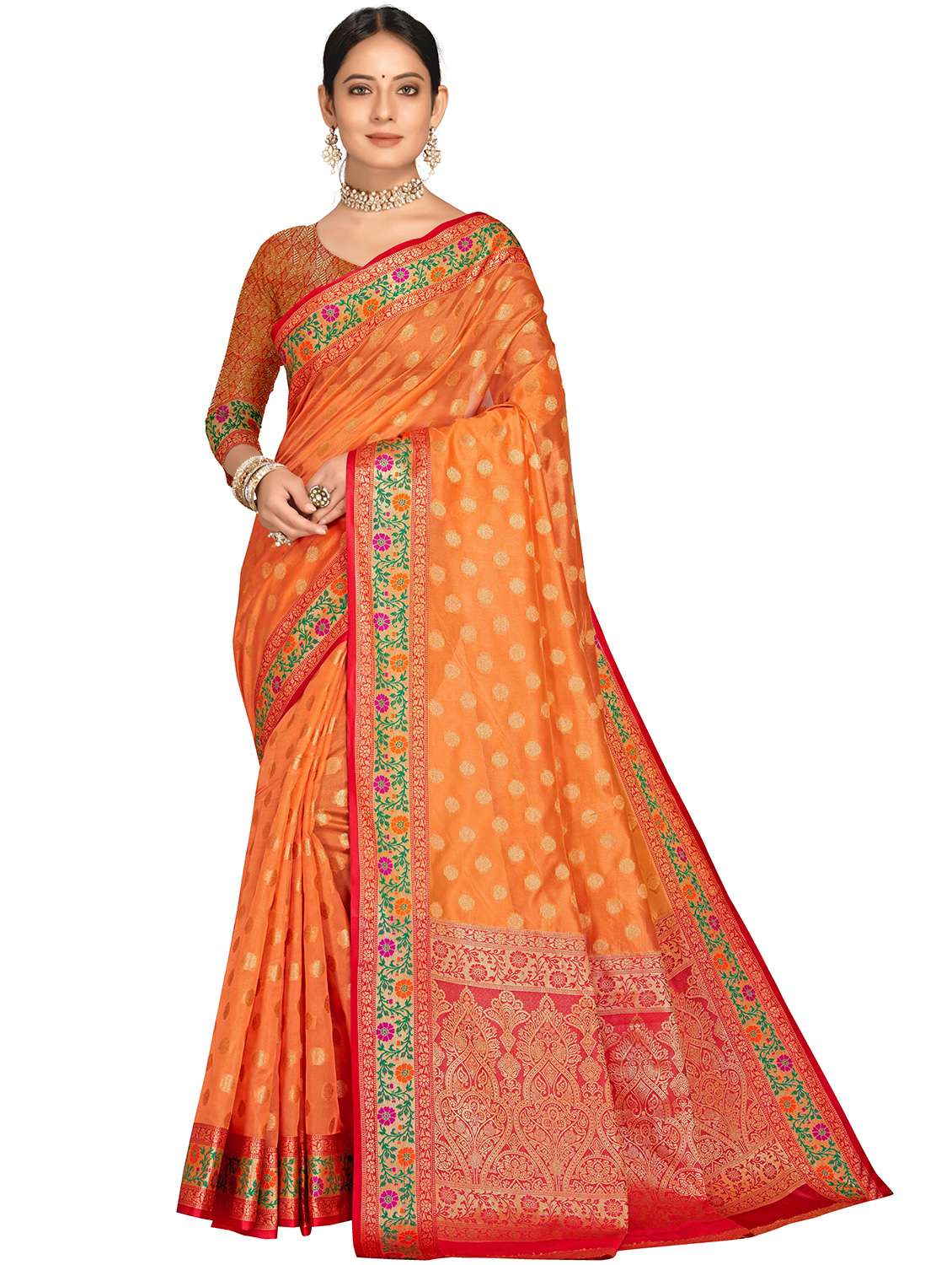 women self design zari work saree with blouse