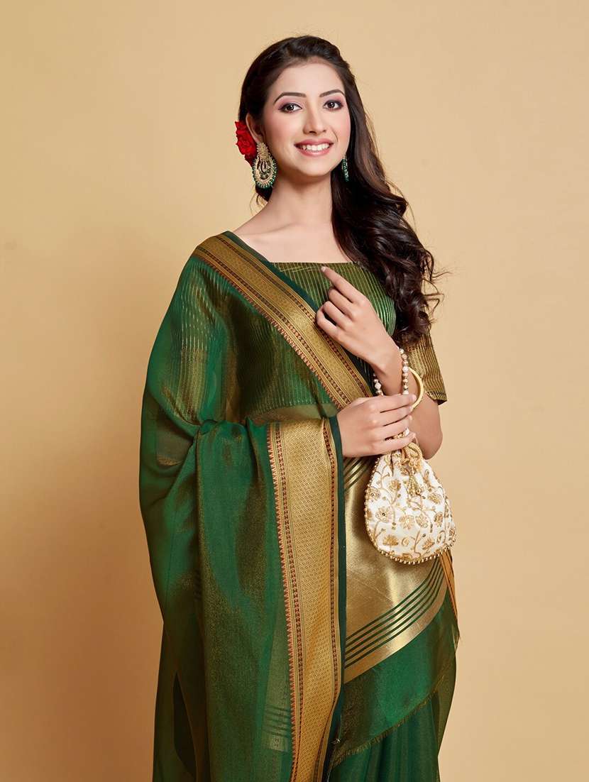 women green solid narayanpet saree with blouse - 21318840 -  Standard Image - 2