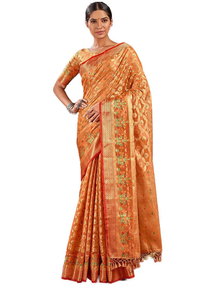women self design zari work saree with blouse