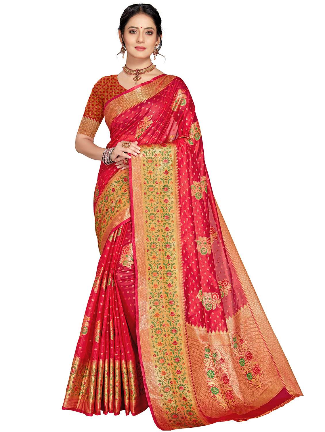 women self design banarasi saree with blouse