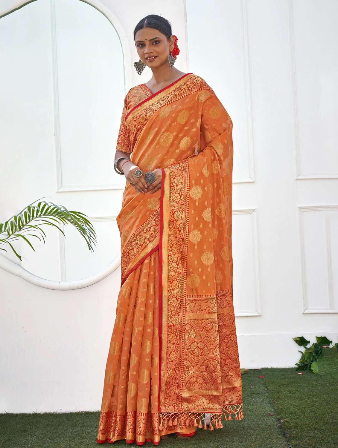 women self design zari work saree with blouse