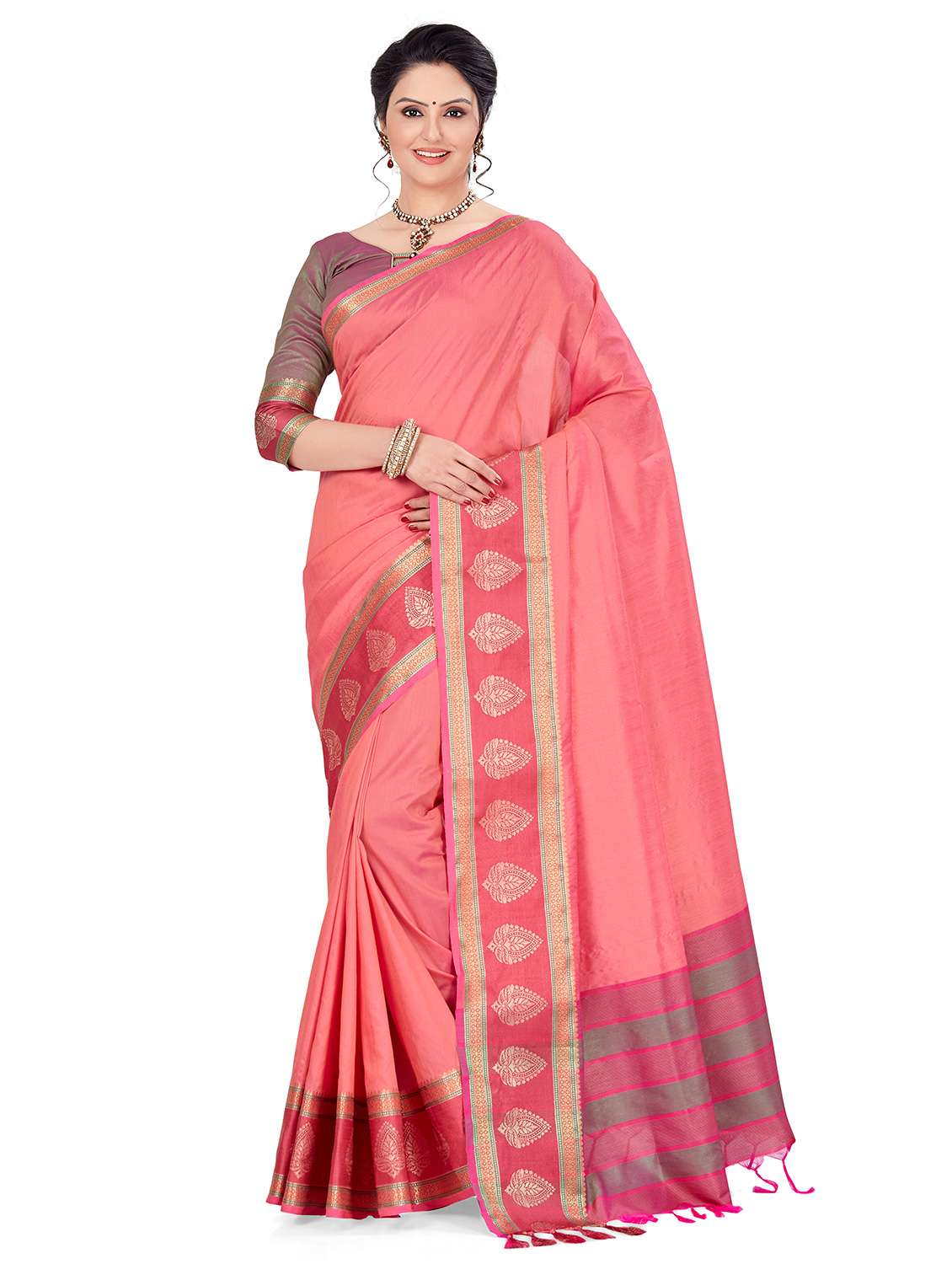 women self design zari work saree with blouse