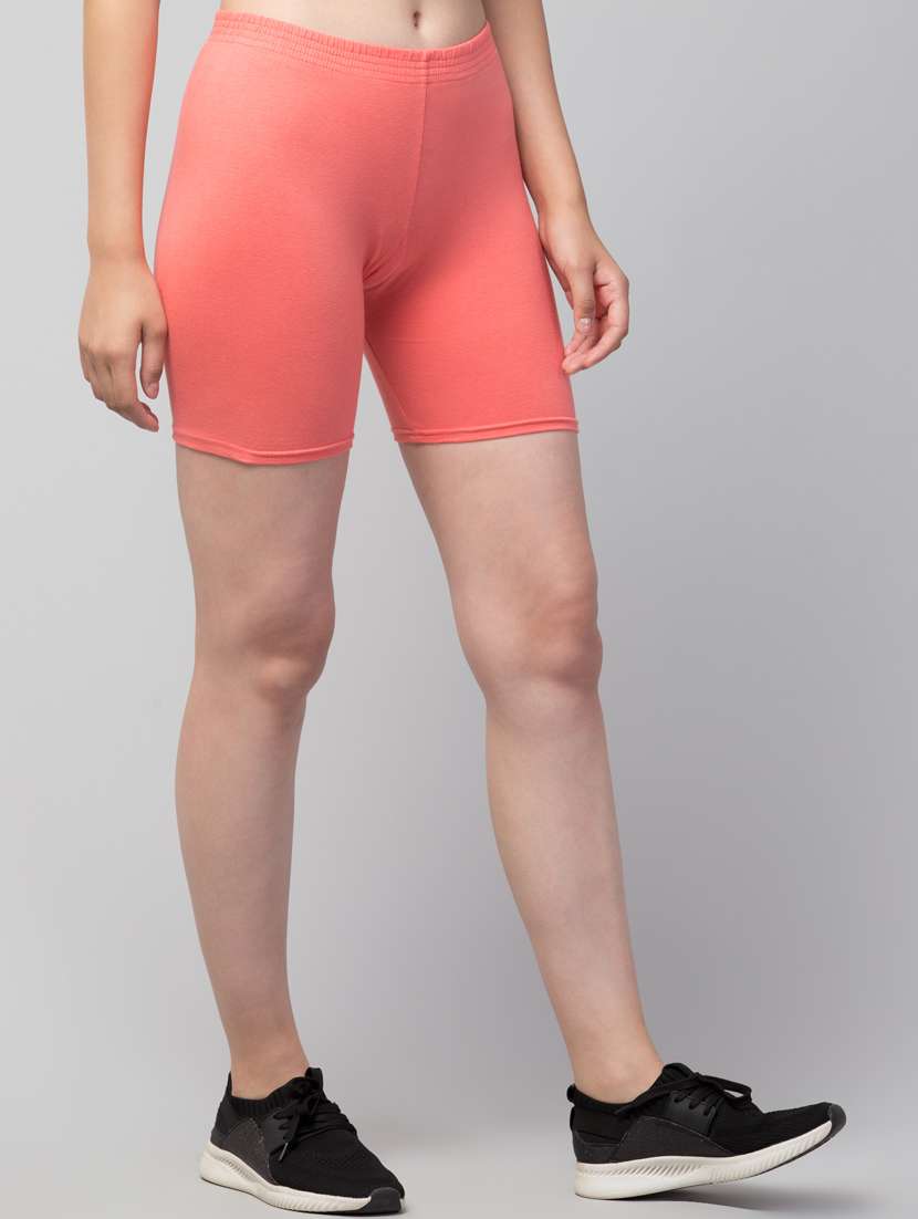 women solid mid rise active wear shorts - 21319331 - Standard Image - 2
