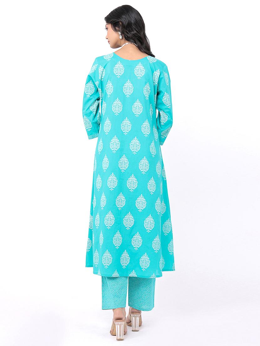 light blue cotton kurta pant set - 21320610 - Standard Image - 2