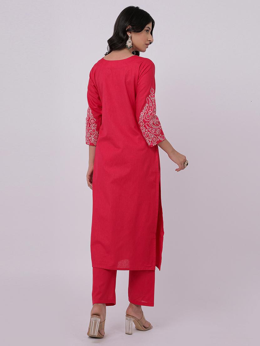 pink cotton kurta pant set - 21320621 - Standard Image - 2