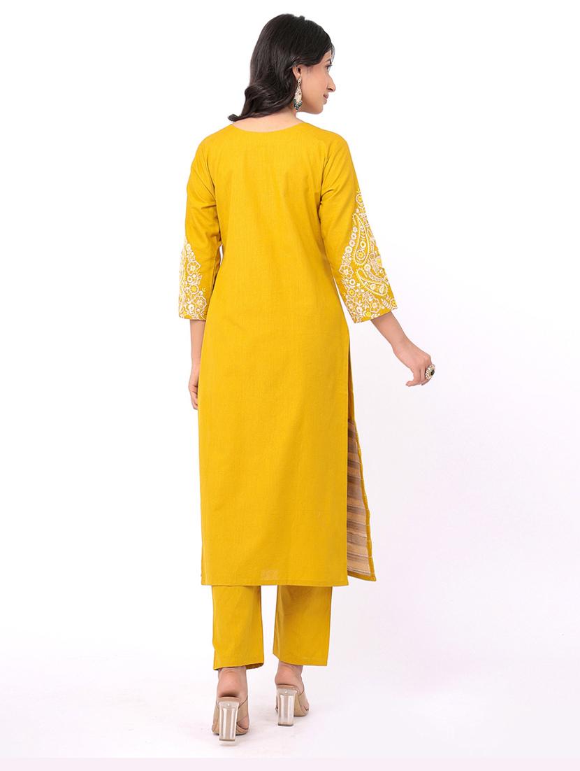 yellow cotton kurta pant set - 21320623 - Standard Image - 2