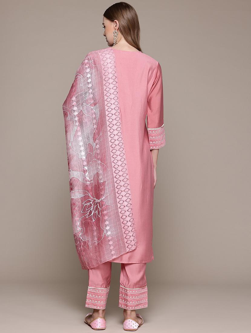women three quarter sleeve kurta pant with dupatta set - 21320659 - Standard Image - 2