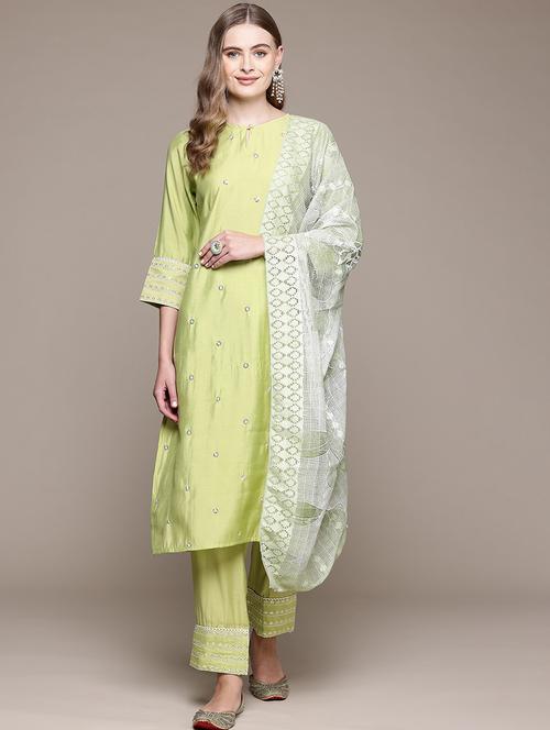 women three quarter sleeve kurta pant with dupatta set - 21320660 -  Standard Image - 0