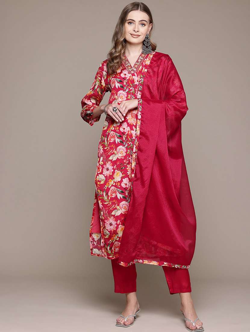 women three quarter sleeve kurta pant with dupatta set