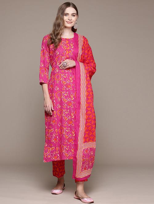 women three quarter sleeve kurta pant with dupatta set - 21320713 - Standard Image - 0