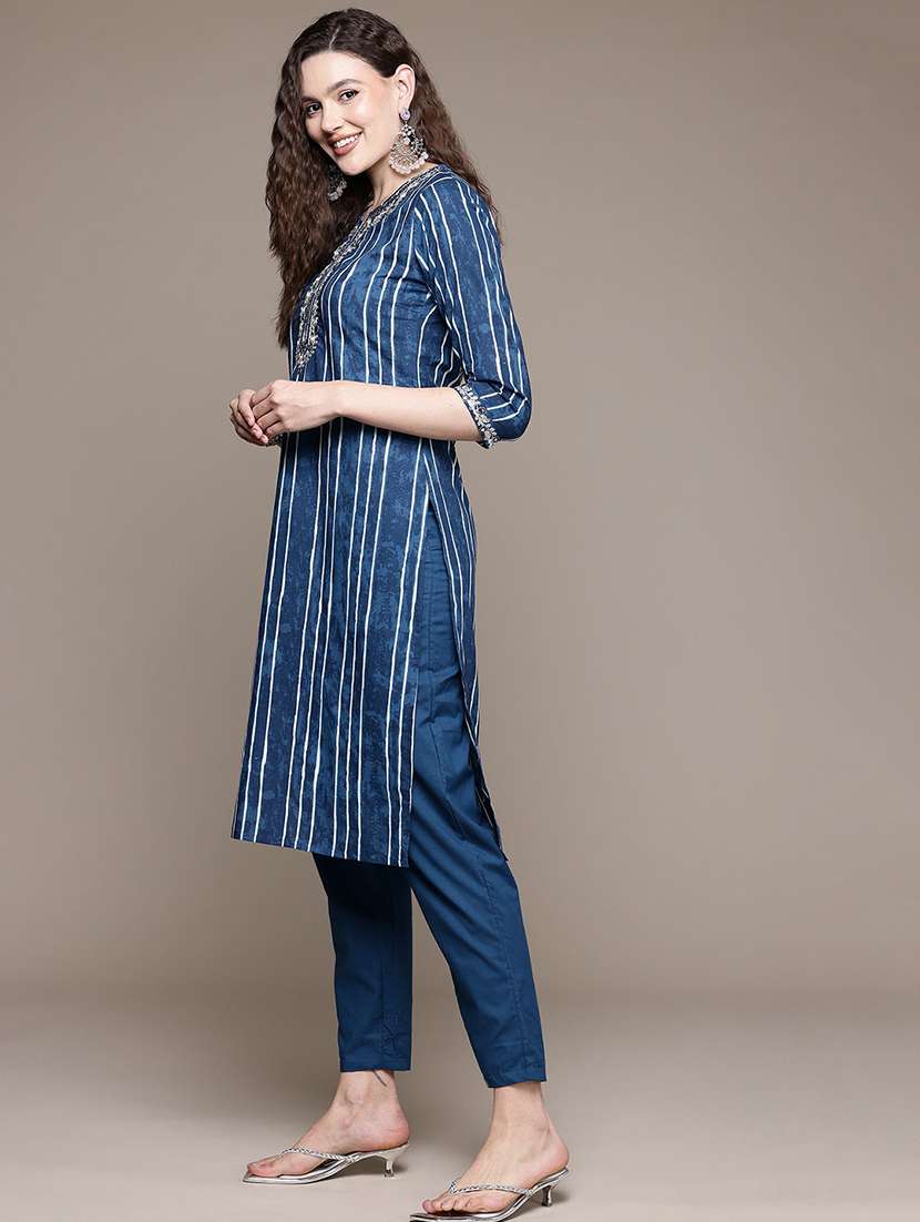 women three quarter sleeve kurta pant with dupatta set - 21320714 - Standard Image - 2