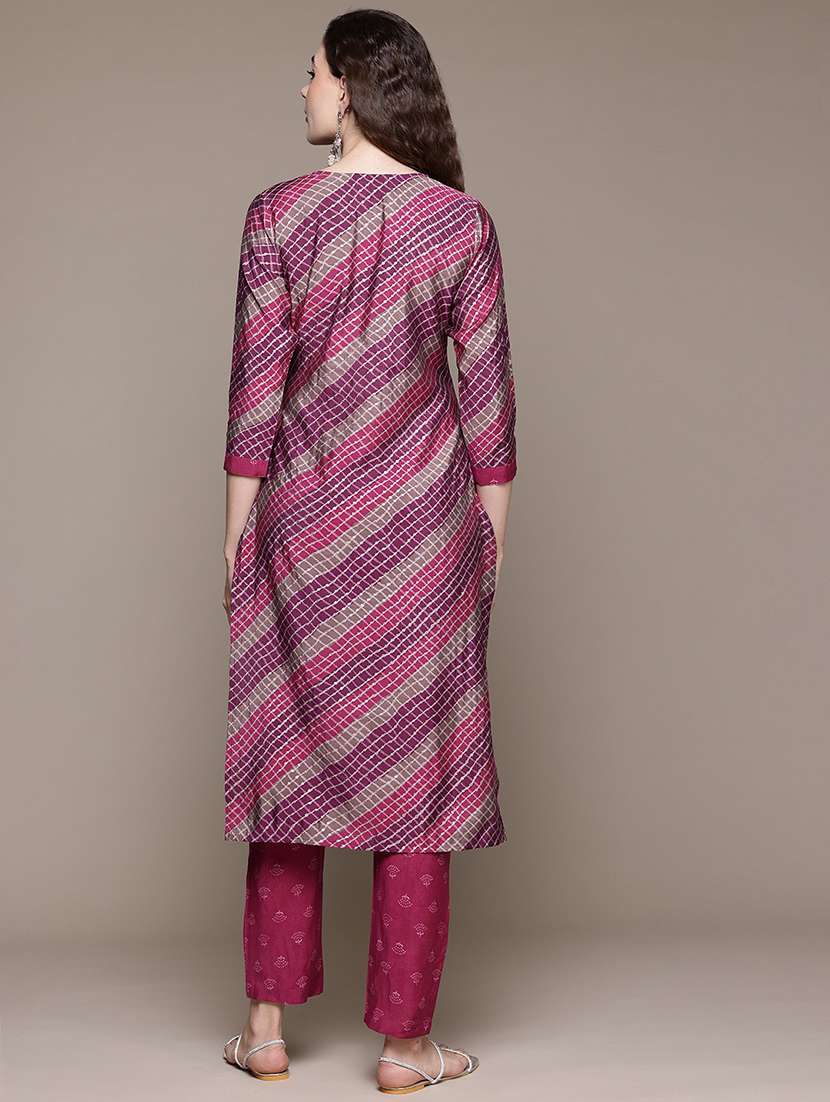 women printed notch neck kurta pant set - 21320744 -  Standard Image - 2