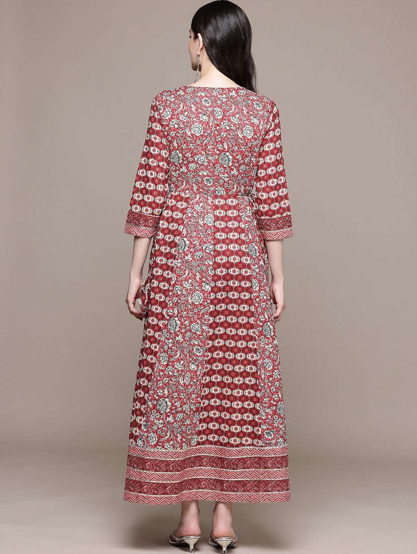 maroon printed flared ethnic dress - 21320778 -  Standard Image - 2