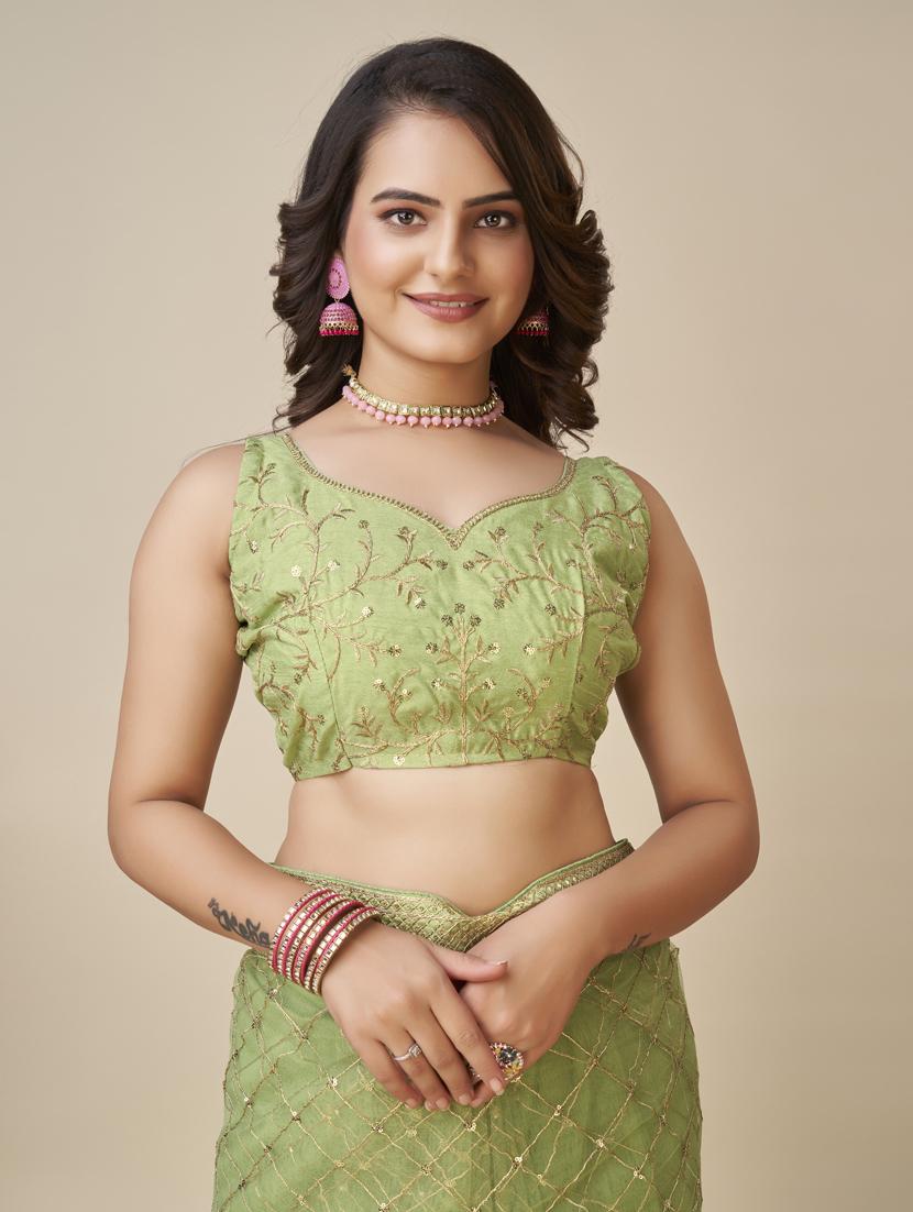 women green embroidered saree with blouse - 21320779 - Standard Image - 2