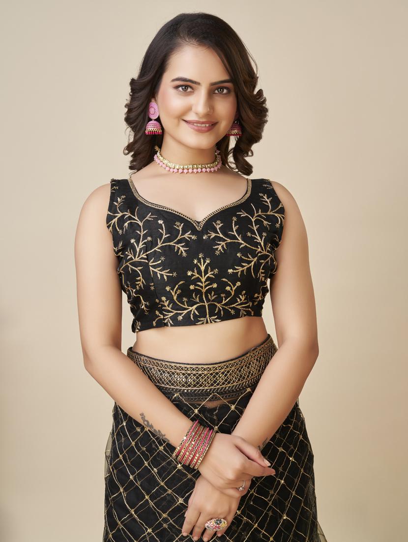 women black embroidered saree with blouse - 21320780 - Standard Image - 2