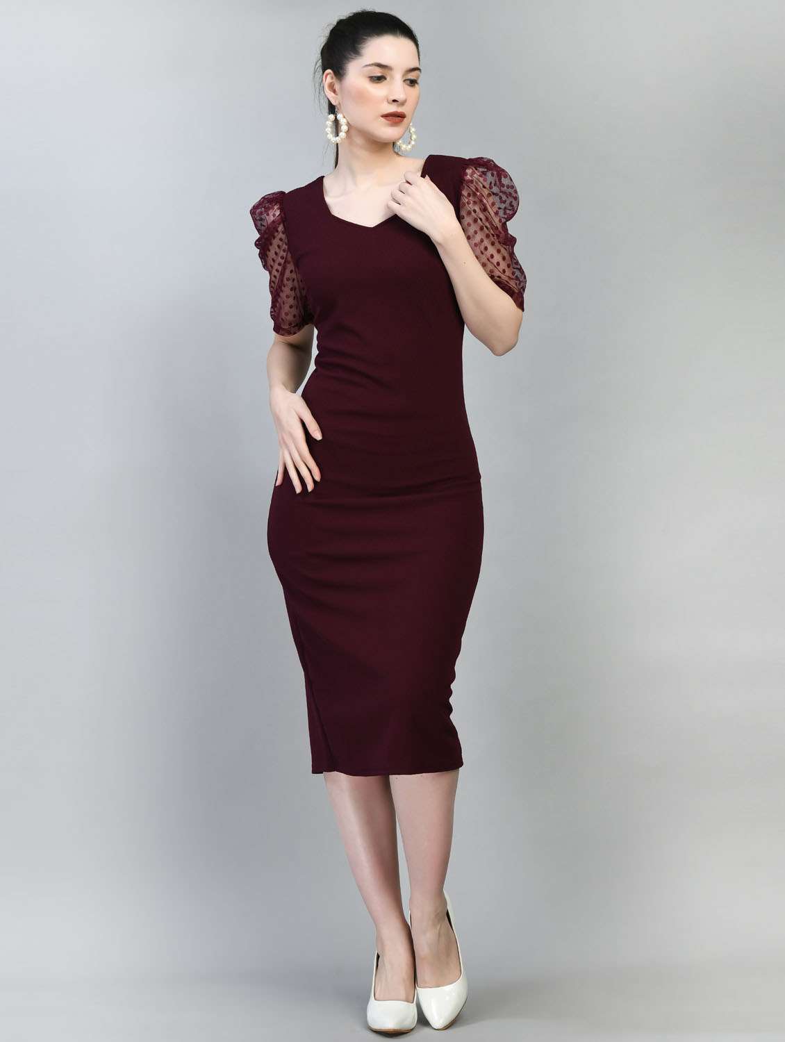 women burgundy cotton blend bodycon dress - 21322333 -  Standard Image - 2