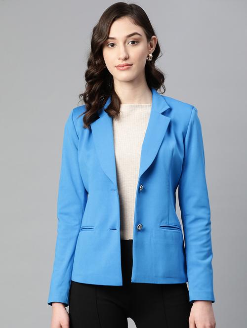 women blue polyester formal blazer - 21324437 - Standard Image - 0