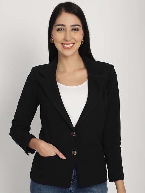 women solid lapel collar single breasted blazer - 21324445 -  Standard Image - 0