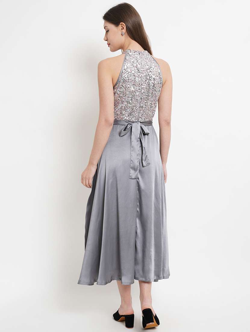 women silver polyester fit & flare dress - 21324469 -  Standard Image - 2
