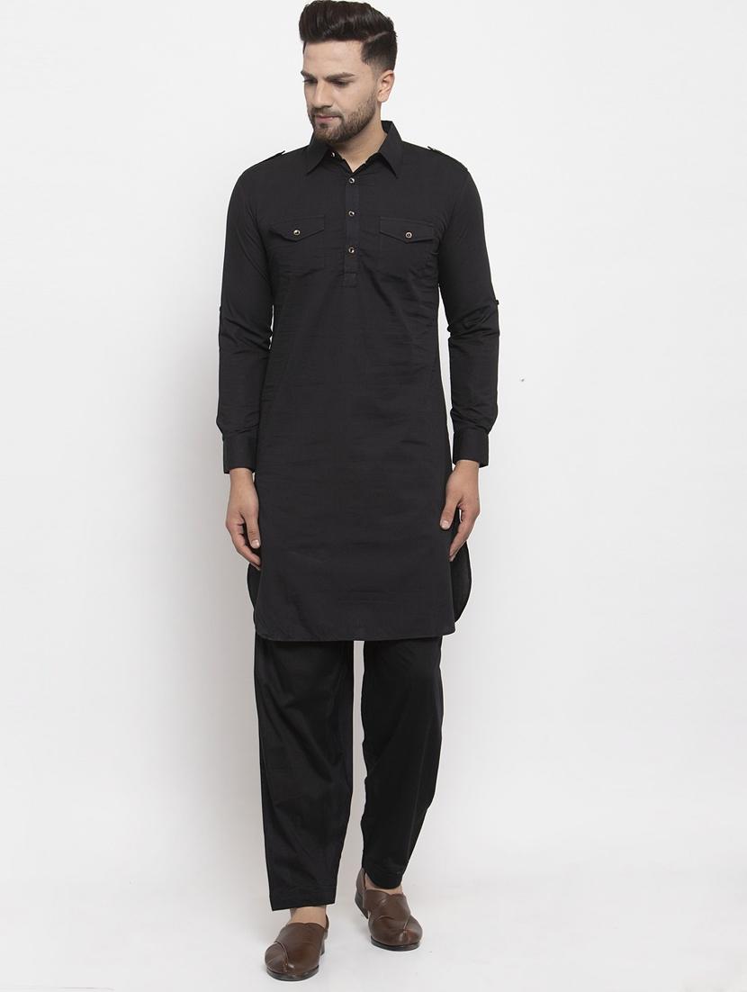 men solids long sleeves pathani kurtas