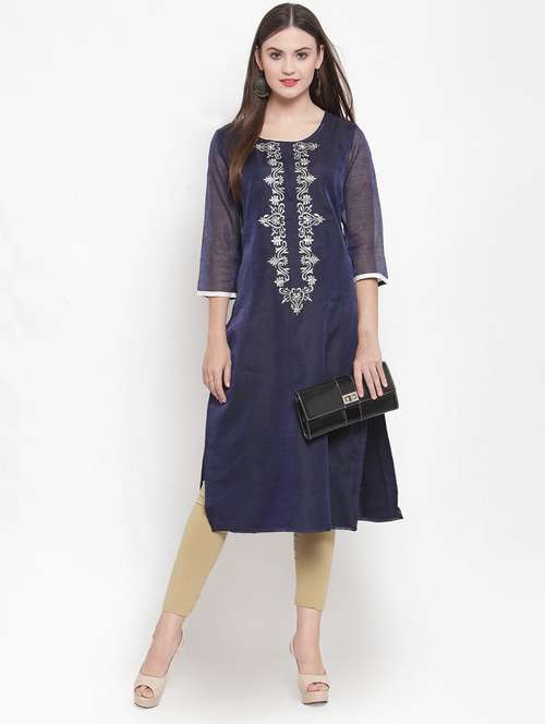 women three quarter sleeve straight kurta - 21324634 - Standard Image - 0