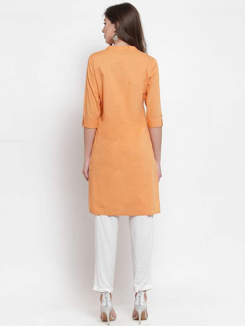 women three quarter sleeve straight kurta - 21324668 -  Standard Image - 2