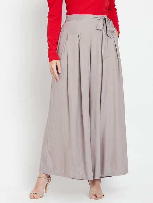 women grey cotton wide leg trouser - 21324793 - Standard Image - 0