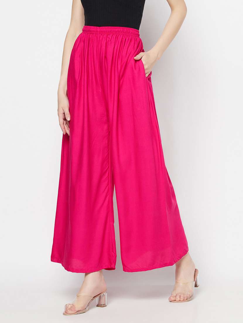 women pink viscose wide leg trouser - 21324796 - Standard Image - 2