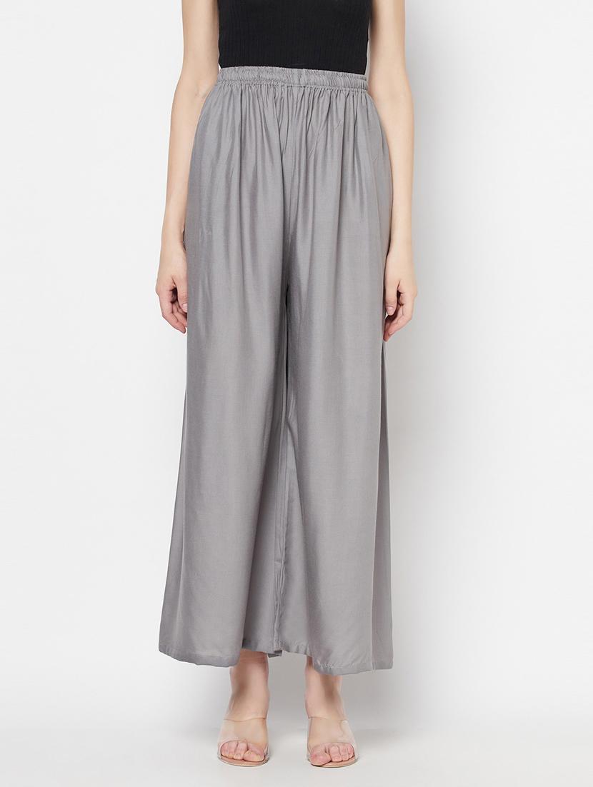 women grey viscose wide leg trouser - 21324797 -  Zoom Image - 0