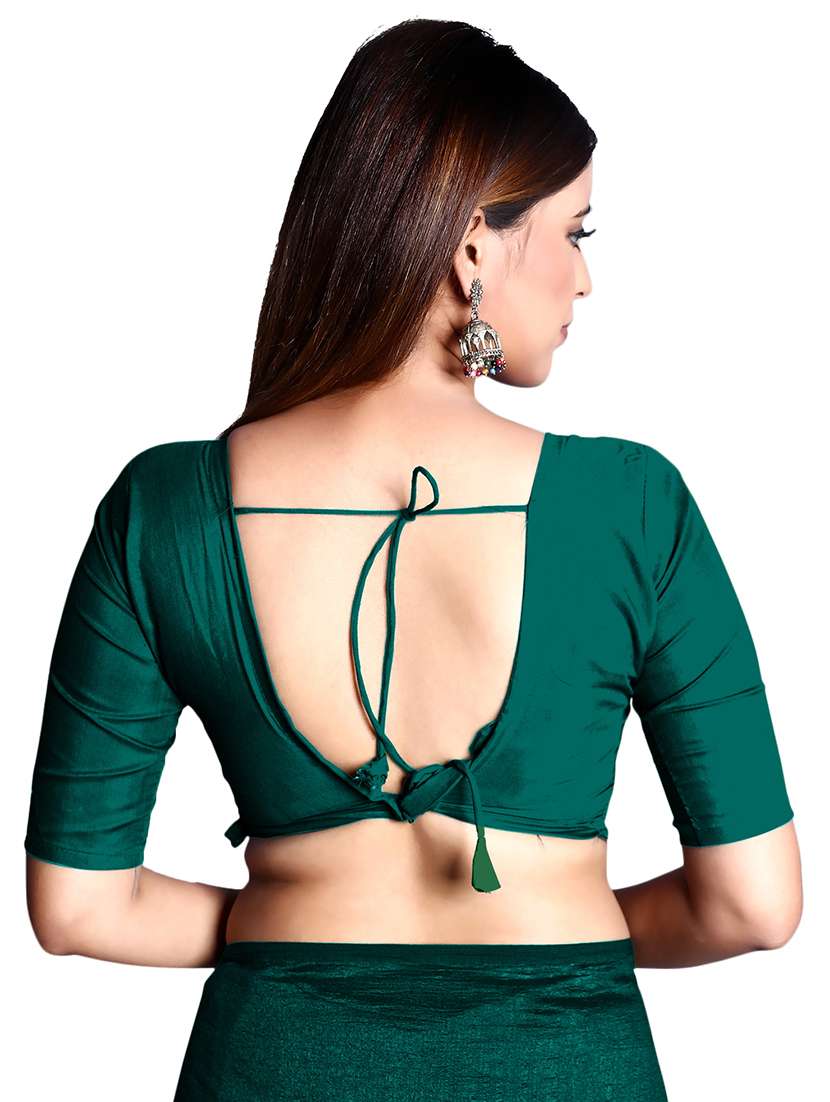 women bottle green plain saree with blouse - 21324857 -  Standard Image - 2