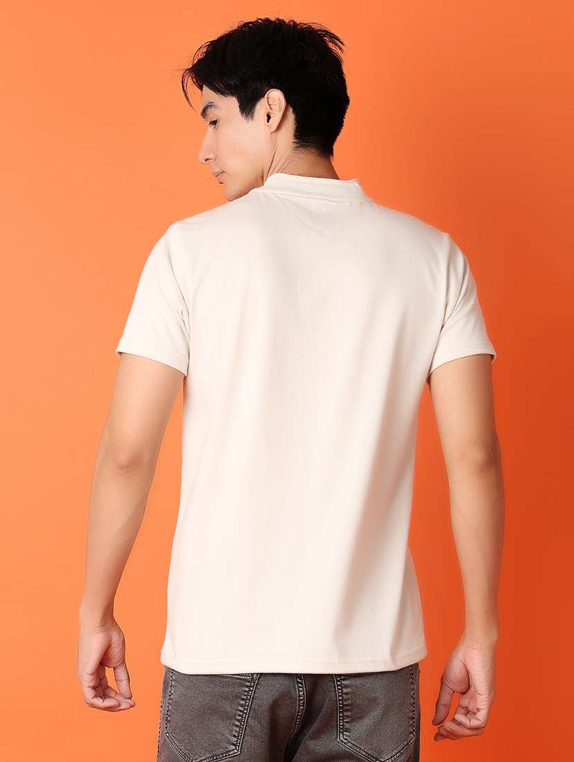 men cream cotton plain t-shirt - 21325032 -  Standard Image - 2