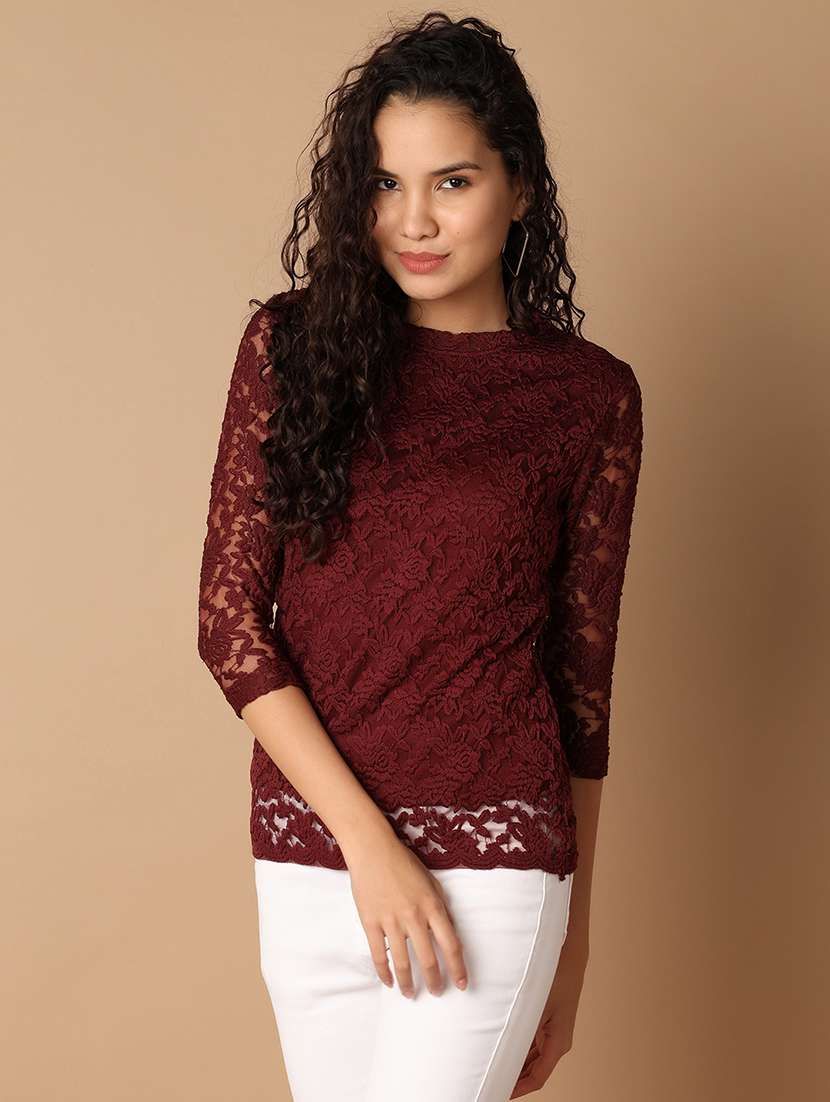 women maroon regular fit regular top